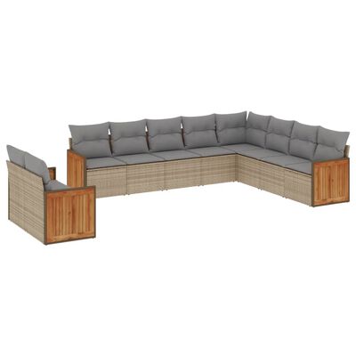 vidaXL Salon de jardin avec coussins 10 pcs beige résine tressée