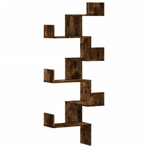 vidaXL &Eacute;tag&egrave;re d'angle murale ch&ecirc;ne fum&eacute; 45x45x147cm bois d'ing&eacute;nierie