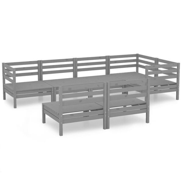 vidaXL Salon de jardin 7 pcs Bois de pin massif Gris