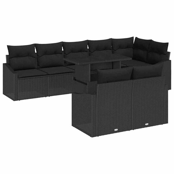 vidaXL Ensemble de canap&eacute; de jardin avec coussin R&eacute;glable 9 pcs Noir