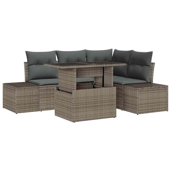 vidaXL Ensemble de canap&eacute; de jardin avec coussin 5 pcs Gris polyrotin