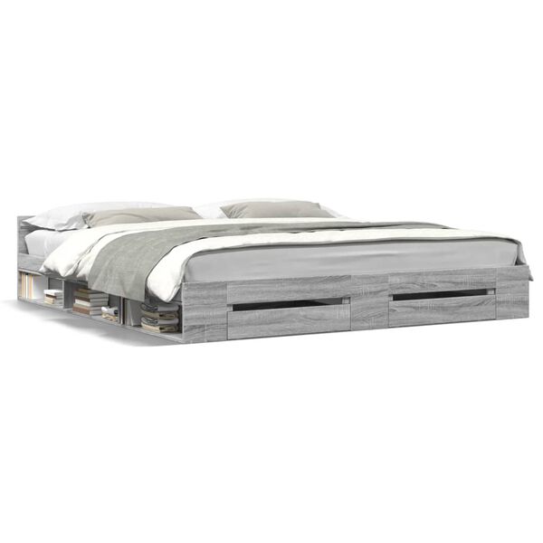 vidaXL Cadre de lit avec tiroirs sans matelas sonoma gris 200x200 cm