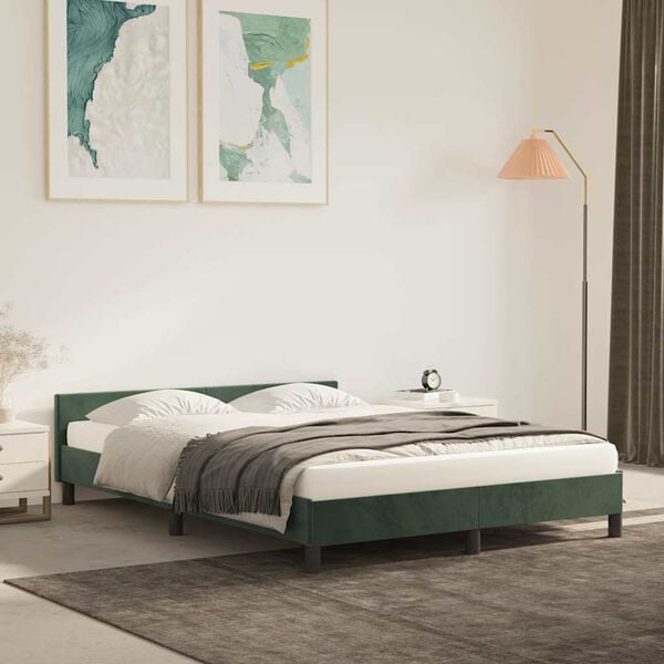 vidaXL Cadre de lit sans matelas vert fonc&eacute; 140x190 cm velours