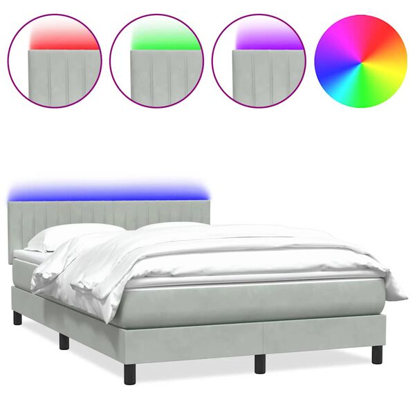vidaXL Sommier &agrave; lattes de lit et matelas et LED gris clair 140x220cm velours