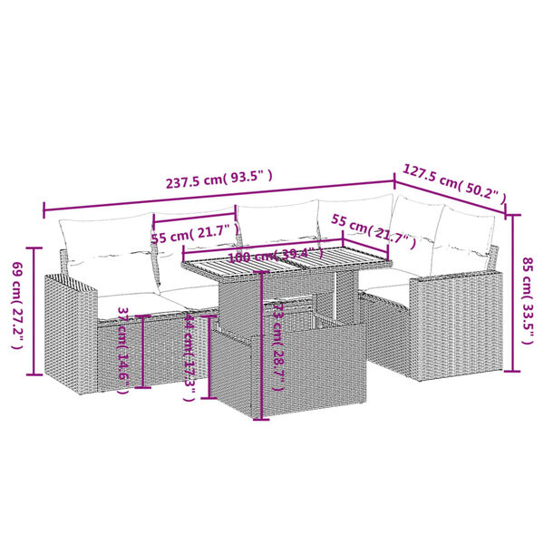 vidaXL Salon de jardin 6 pcs avec coussins noir r&eacute;sine tress&eacute;e