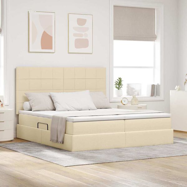 vidaXL Lit de Rangement Cr&egrave;me 200 x 200 cm Cuir synth&eacute;tique