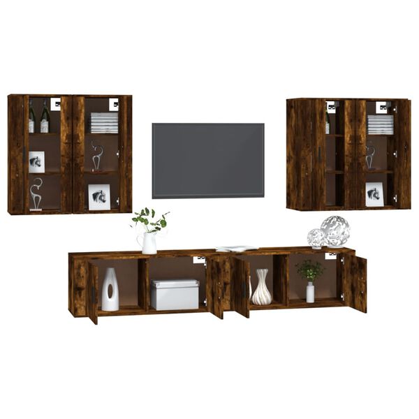vidaXL Ensemble de meubles TV 6 pcs Ch&ecirc;ne fum&eacute; Bois d'ing&eacute;nierie