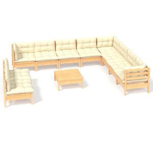 vidaXL Salon de jardin 11 pcs avec coussins cr&egrave;me Bois de pin solide