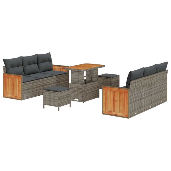 vidaXL Ensemble de canap&eacute; de jardin avec coussin 9 pcs Gris