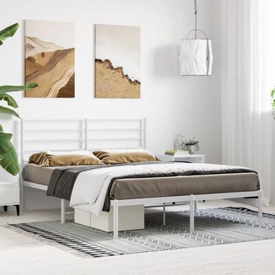 vidaXL Cadre de lit métal sans matelas et tête de lit blanc 140x190 cm