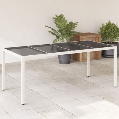 vidaXL Table de jardin avec dessus en verre blanc résine tressée