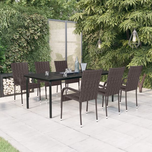 vidaXL Ensemble &agrave; manger de jardin 7 pcs Marron et noir