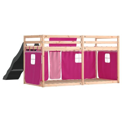 vidaXL Lit superposé sans matelas avec toboggan et rideaux 90x200 cm