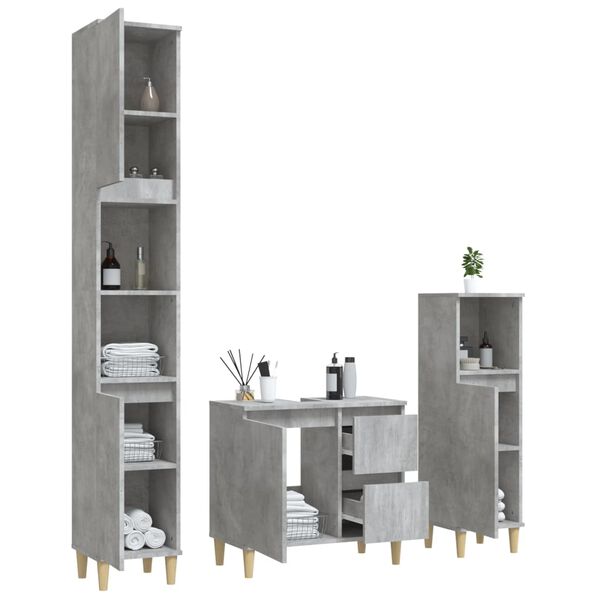 vidaXL Ensemble d'armoires de salle de bain 3 pcs gris b&eacute;ton