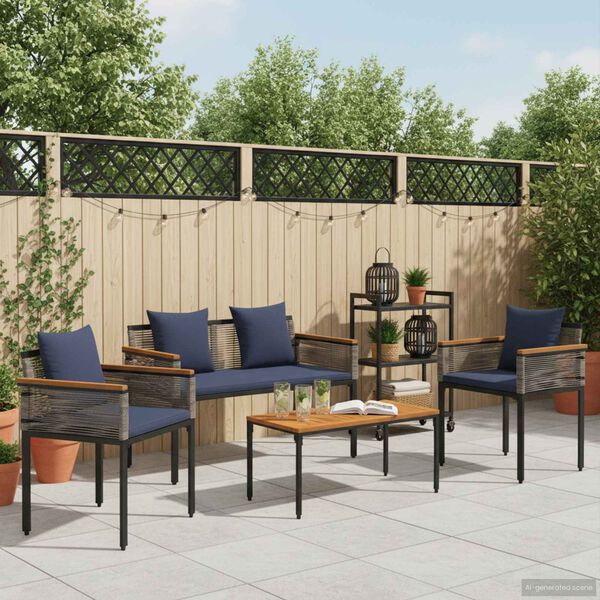 vidaXL Ensemble de meubles d'ext&eacute;rieur 4 pcs Gris et bleu marine
