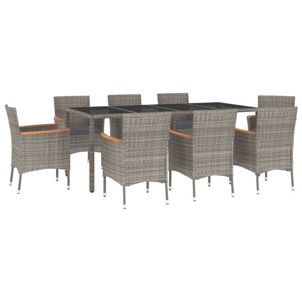 vidaXL Ensemble &agrave; manger de jardin 9 pcs coussins gris r&eacute;sine tress&eacute;e