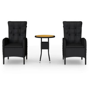 vidaXL Ensemble de bistro de jardin 3 pcs R&eacute;sine tress&eacute;e Noir