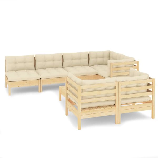 vidaXL Salon de jardin 8 pcs avec coussins cr&egrave;me Bois de pin massif