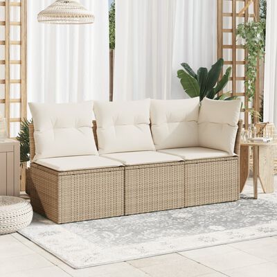 vidaXL Chaise de jardin sans accoudoirs avec coussins beige poly rotin