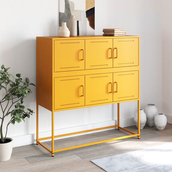 vidaXL Buffet jaune moutarde 100,5x39x107 cm acier