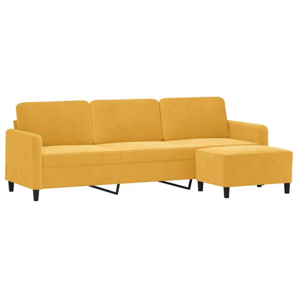 vidaXL Canap&eacute; &agrave; 3 places avec repose-pieds Jaune clair 210 cm Velours
