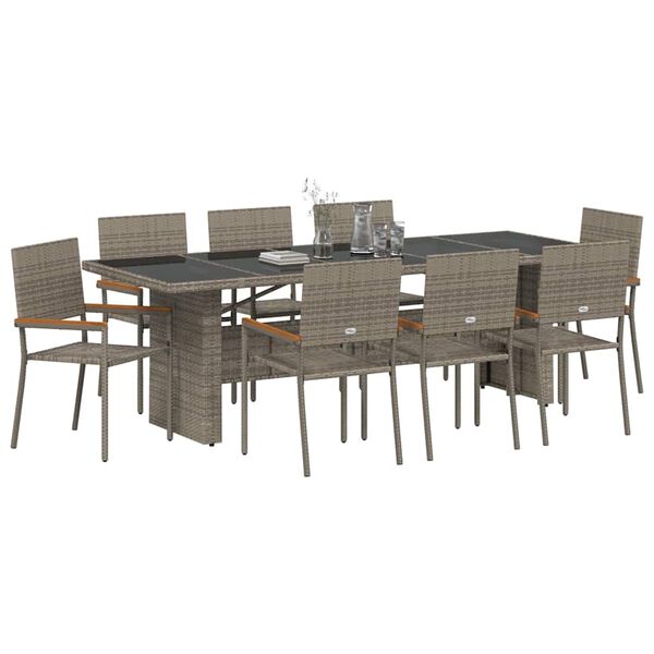 vidaXL Ensemble de salle &agrave; manger pour jardin 9 pcs Gris polyrotin