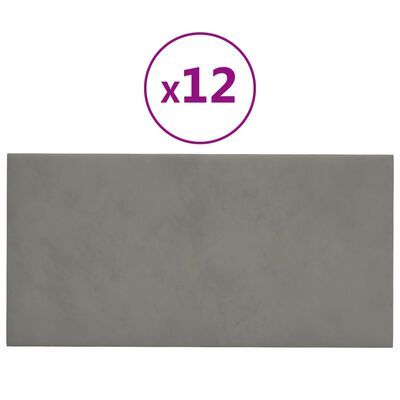 vidaXL Panneaux muraux 12 pcs Gris clair 30x15 cm Velours 0,54 m²