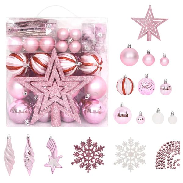 vidaXL Ensemble de boules de Noël 65 pcs Rose / Rouge / Blanc