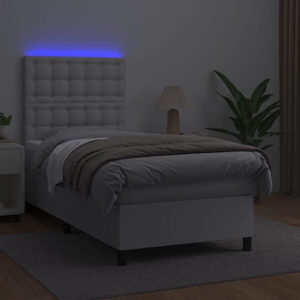 vidaXL Sommier &agrave; lattes de lit avec matelas et LED Blanc 100x200 cm