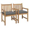 vidaXL Chaises de jardin lot de 2 et coussins gris Bois de teck massif