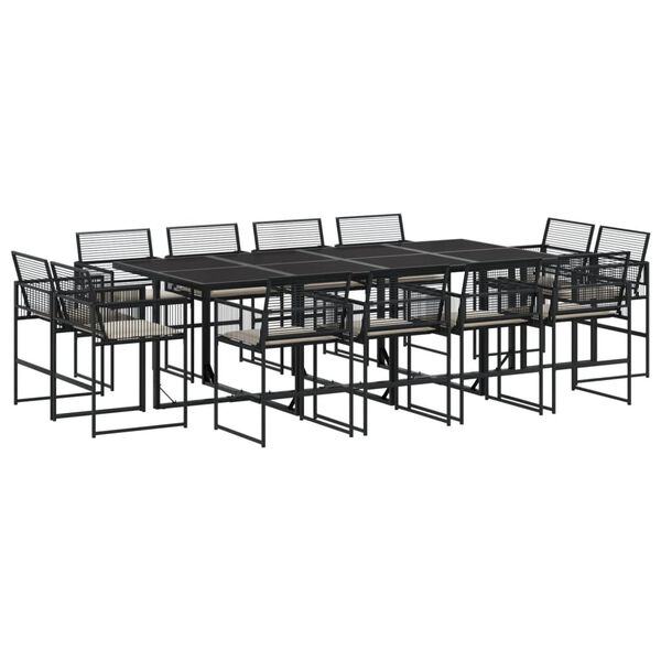 vidaXL Ensemble &agrave; manger de jardin 13 pcs coussins noir r&eacute;sine tress&eacute;e