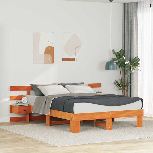 vidaXL Cadre de lit avec t&ecirc;te de lit Marron 140 x 200 cm Pin massif