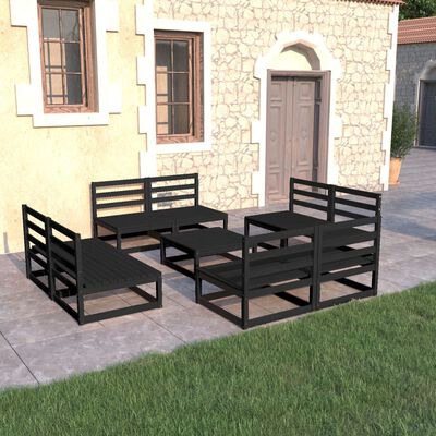 vidaXL Salon de jardin 9 pcs noir bois de pin massif