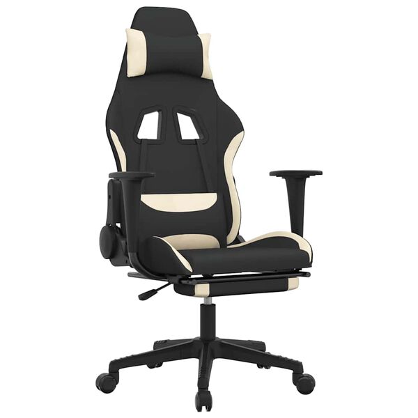 vidaXL Chaise de jeu de massage avec repose-pied Noir et cr&egrave;me Tissu