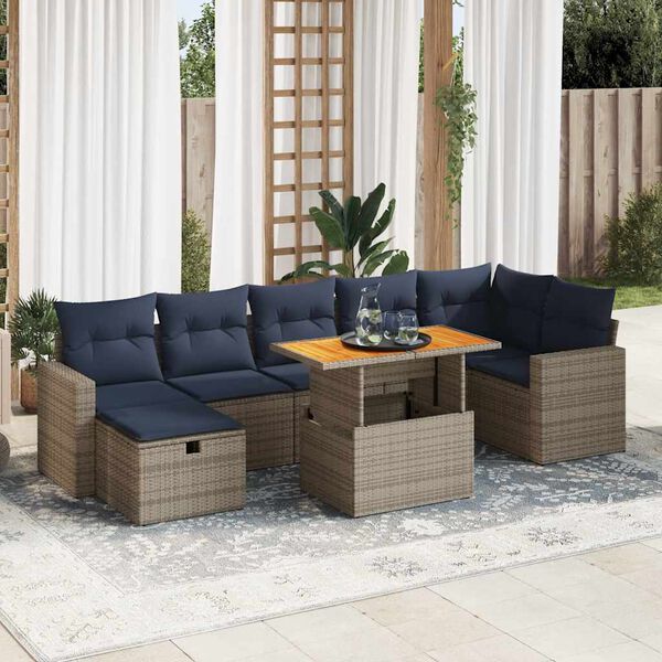 vidaXL Salon de jardin 8pcs avec coussins marron r&eacute;sine tress&eacute;e acacia