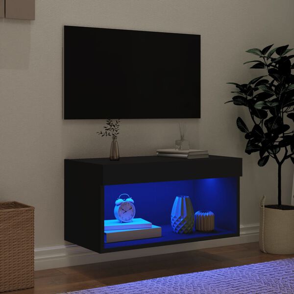 vidaXL Meuble TV avec lumi&egrave;res LED noir 60x30x30 cm
