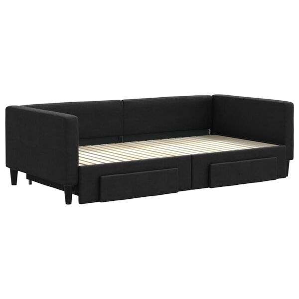 vidaXL Lit de jour avec gigogne et tiroirs sans matelas noir 100x200cm