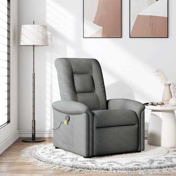 vidaXL Fauteuil inclinable de massage en tissu gris fonc&eacute;