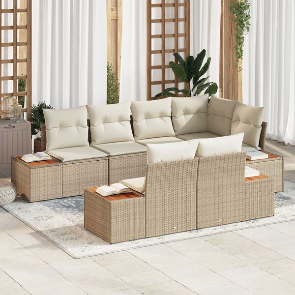 vidaXL Ensemble de canapé de jardin avec coussin 7 pcs Beige polyrotin