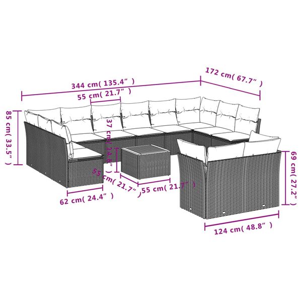 vidaXL Salon de jardin avec coussins 13 pcs noir r&eacute;sine tress&eacute;e