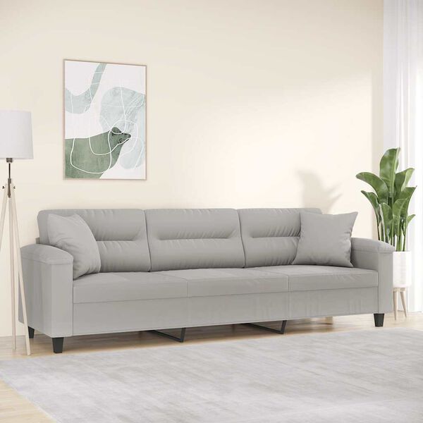 vidaXL Canap&eacute; 3 places avec oreillers et coussins Gris clair 210 cm