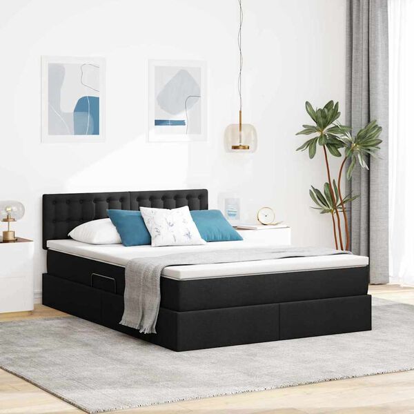 vidaXL Lit avec rangement et LED avec matelas Noir 140 x 200 cm tissu