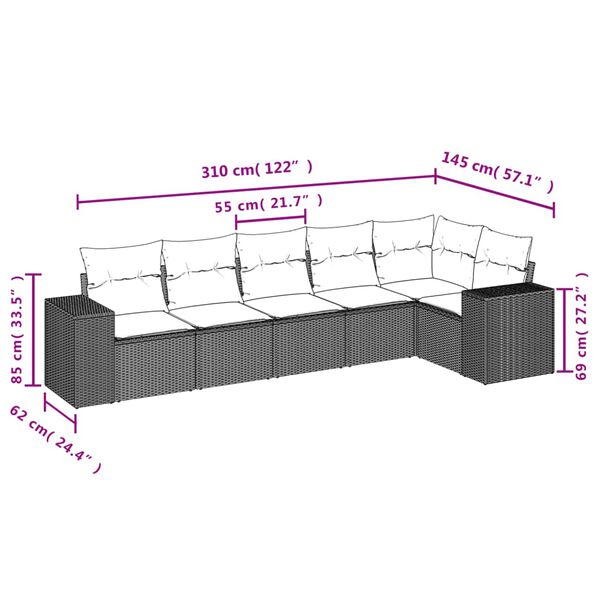 vidaXL Salon de jardin avec coussins 6 pcs marron r&eacute;sine tress&eacute;e
