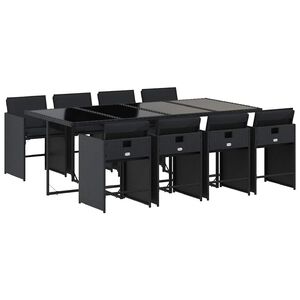 vidaXL Ensemble &agrave; manger de jardin 9pcs coussins noir r&eacute;sine tress&eacute;e