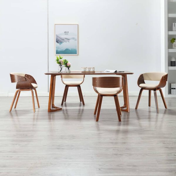 vidaXL Chaises &agrave; manger lot de 4 cr&egrave;me bois courb&eacute; et similicuir