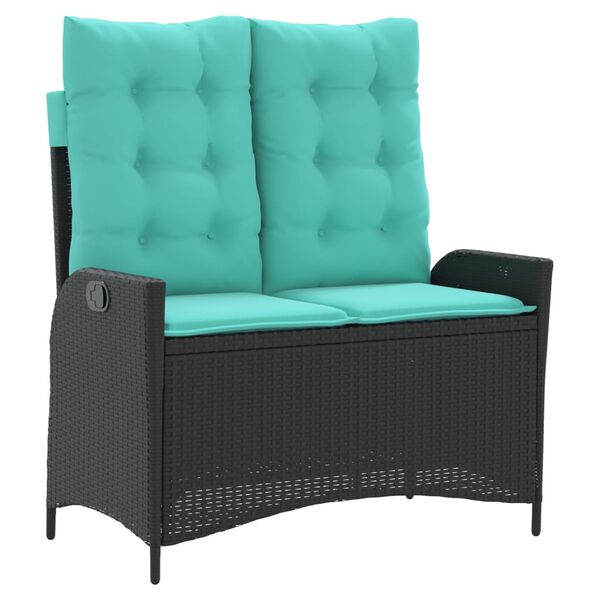 vidaXL Banc inclinable de jardin avec coussins noir r&eacute;sine tress&eacute;e