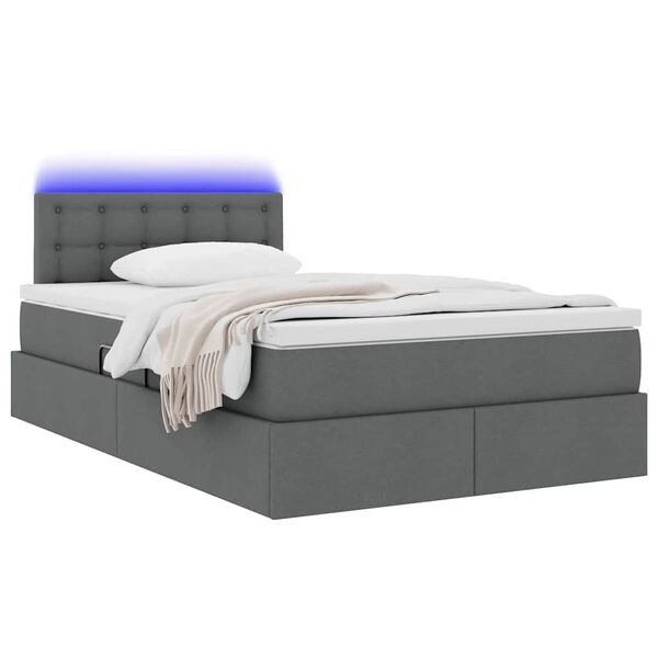 vidaXL Lit avec rangement et LED Gris fonc&eacute; 120 x 200 cm tissu