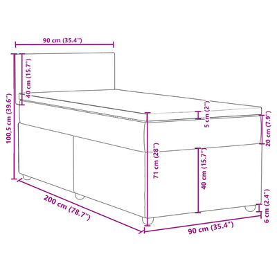 vidaXL Sommier à lattes de lit avec matelas Gris clair 90x200 cm Tissu