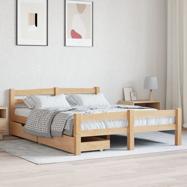 vidaXL Cadre de lit avec 2 tiroirs Bois de pin massif 140x200 cm