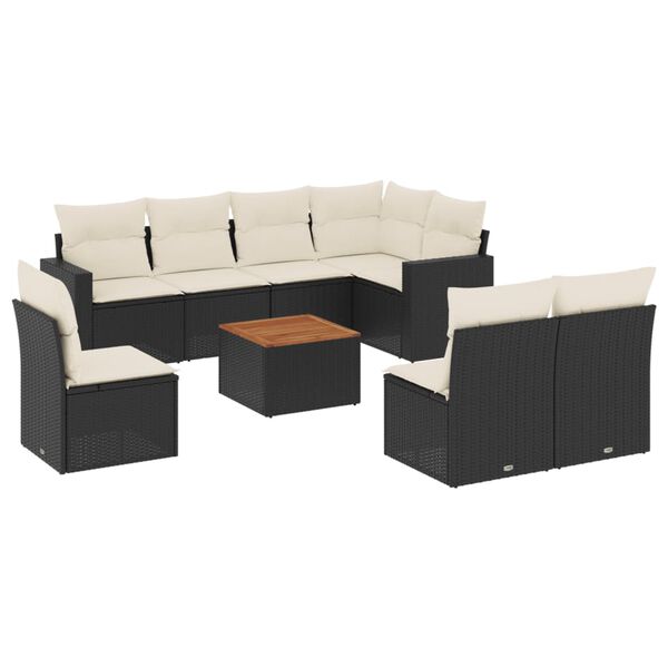 vidaXL Salon de jardin 9 pcs avec coussins noir r&eacute;sine tress&eacute;e